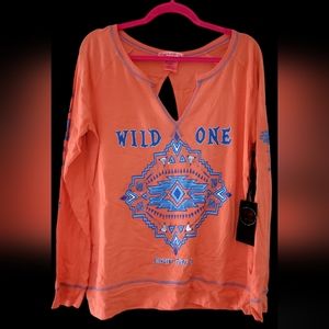 Cowgirl Tuff Coral Longsleeve tee w/ open back